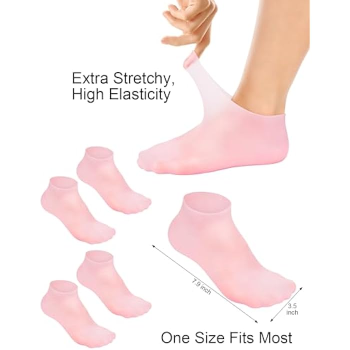 BLATOWN 2 Pairs Silicone Moisturizing Foot Socks, Soft Silicone Socks, Anti Slip Gel Spa Socks Softening Feet Dry Cracked Skin, Aloe Socksfor for Women Foot Care After Pedicure（Pink） - Image 3